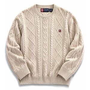 Chaps Cable Knit Sweater XL Beige Cotton Crewneck Classic Casual